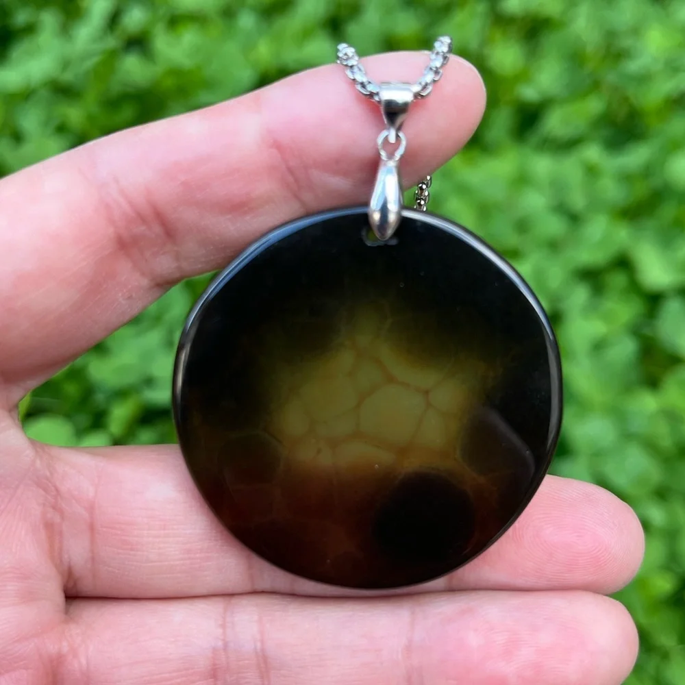 Sterling silver 925‎ stamped translucent spider web agate pendant 1298